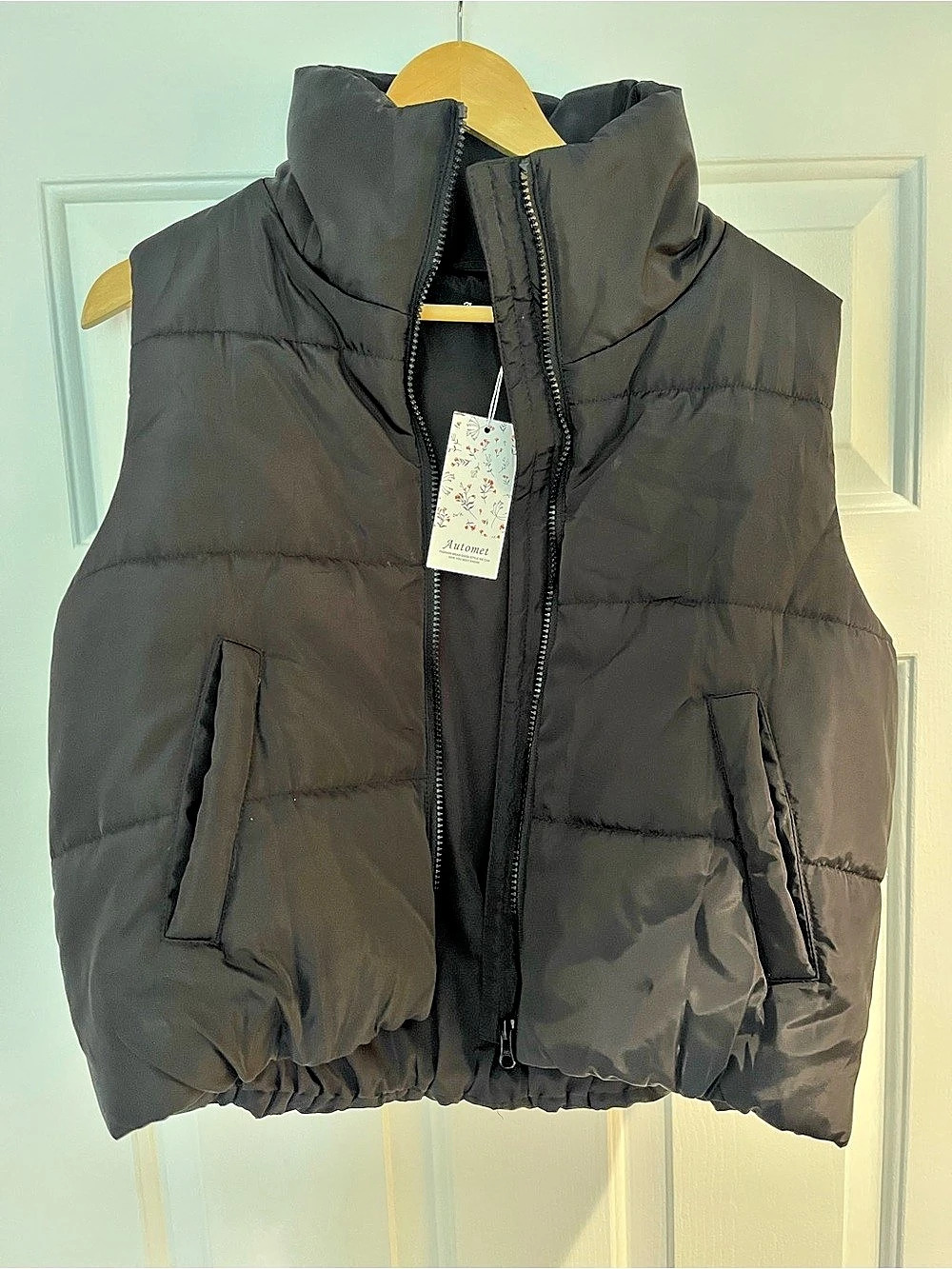 Automet Women'Small Cropped Puffer Vest Black Small